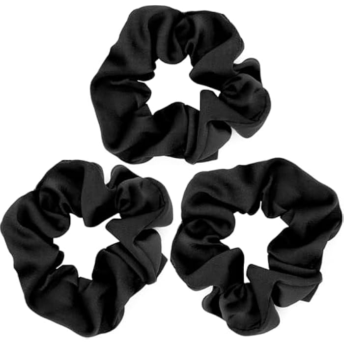 M.A.S Hair Scrunchies Black Pack of 3 Hair Bobbles Silk Scrunchies Made of Satin Soft Like Silk for Women Hair Scrunchies Cute Soft Elastic Hair Bands Fashion Hair Accessories (Black) - Image 1
